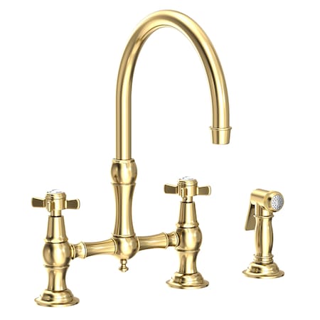 Newport Brass Kitchen Bridge Faucet With Side Spray in Forever Brass (Pvd) 9456-01